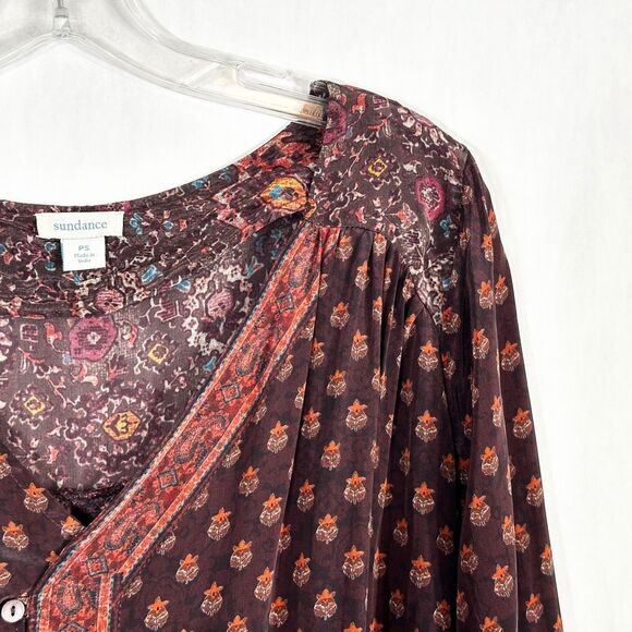 Sundance Small Petite Dress Maroon‎ Boho Shift Silky Satin Pearl Buttons 1624 - Picture 6 of 14